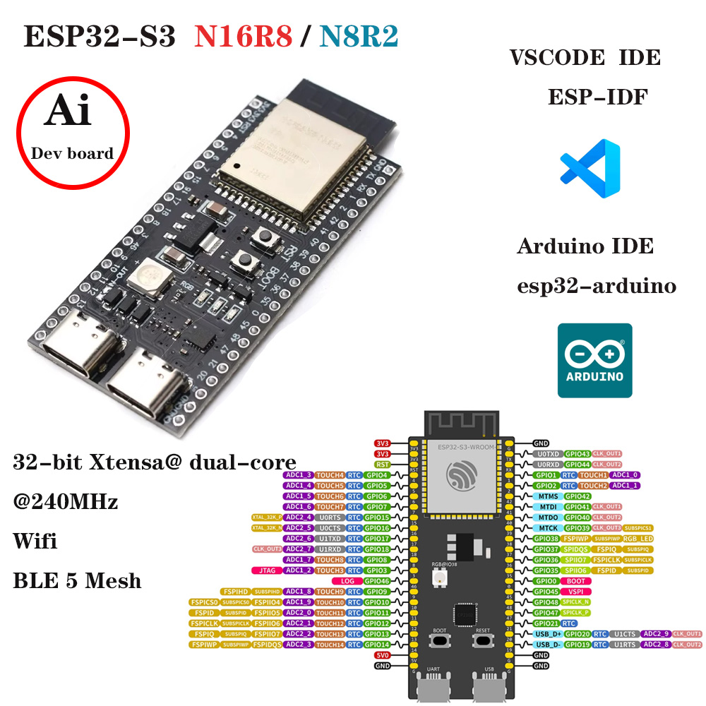 Esp32 S3 Development Board Lot - Cartes de développement ESP32-S3 avec kit