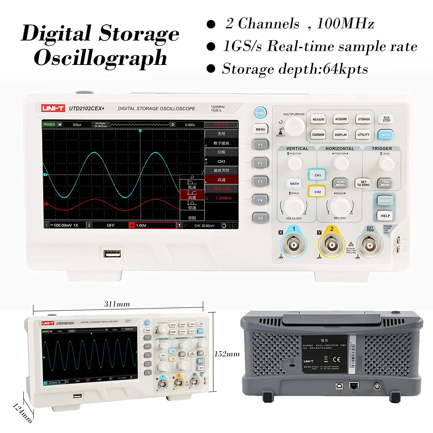 Oscilloscope numérique de stoc - Digital Storage Oscilloscope 100Mhz avis et prix